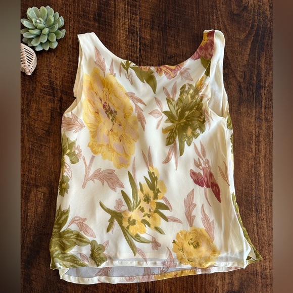 April Cornell | Vintage Butter Yellow Floral Cowl Neck Double Layer Tank Top - Picture 2 of 5